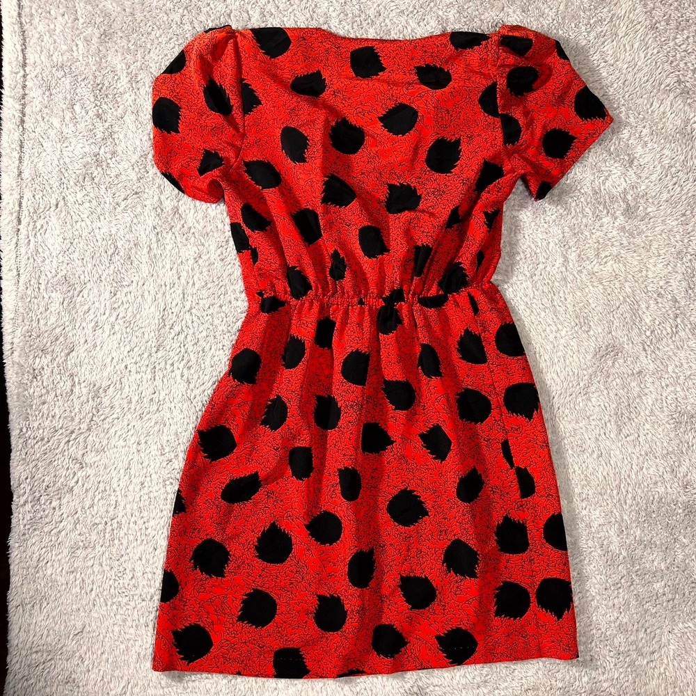 VTG 80s Brothers Dress Women L Red Leaf Print Puff Sleeve Elastic Waist USA Made - Picture 7 of 9